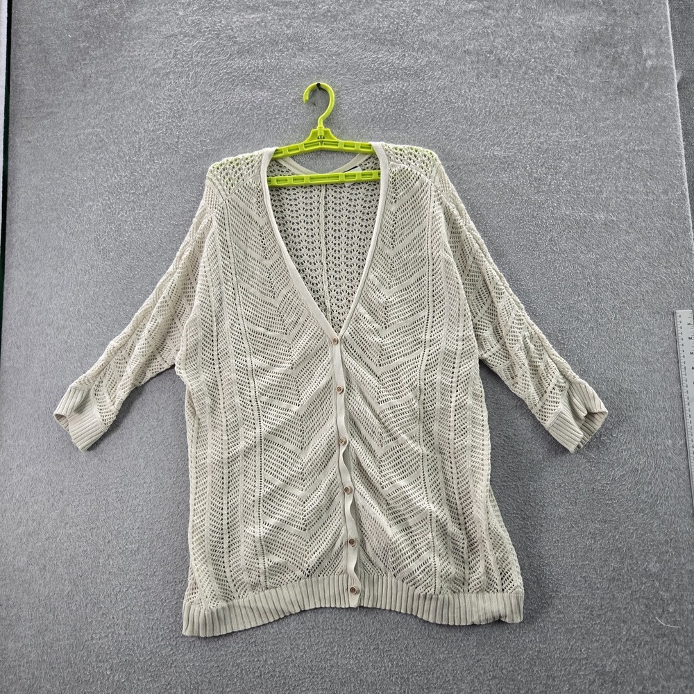 Torrid Women Cardigan 3 Beige Geometric Boyfriend Pointelle Coastal